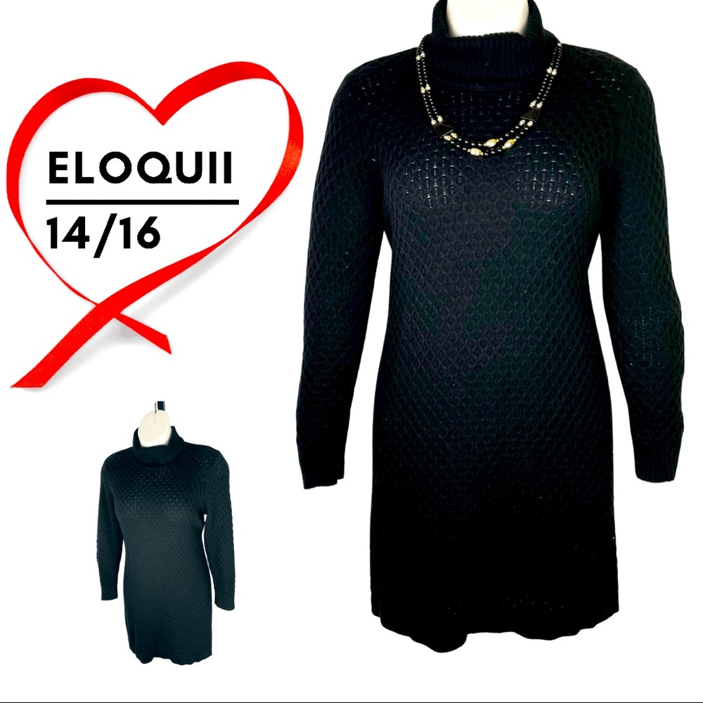 Eloquii   Black Knit Turtle Neck Sweater Dress Sz 14/16
